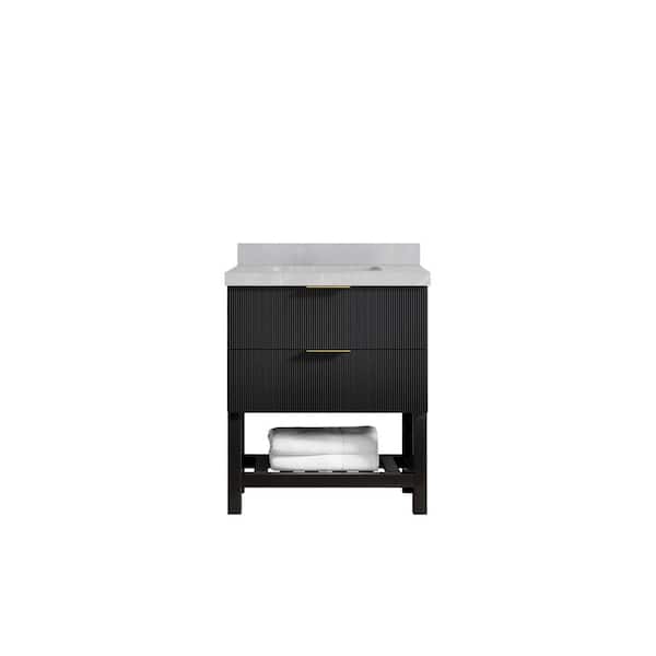 Willow Collections Catalina 30 in. W x 22 in. D x 36 in. H Bath Vanity in Black with 2" Light Gray Quartz Top