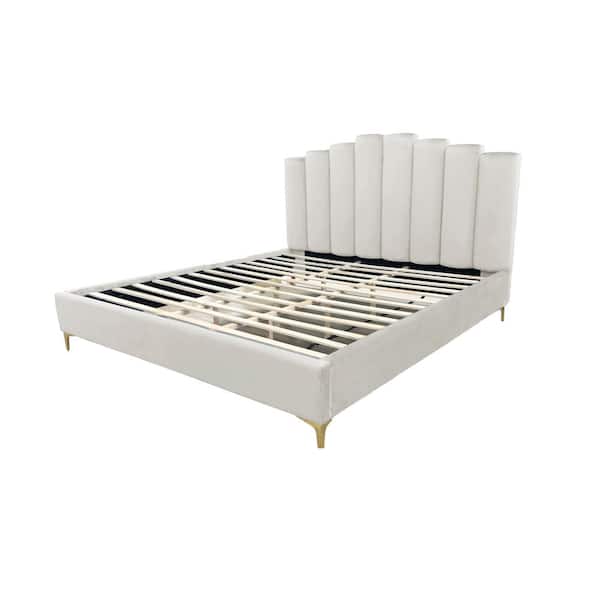 Best Master Furniture Barrington 77.5 in W Ivory Velvet California King Platform Bed with Gold Legs