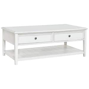 28 in. White Rectangle Wood Coffee Table with 2 Drawers
