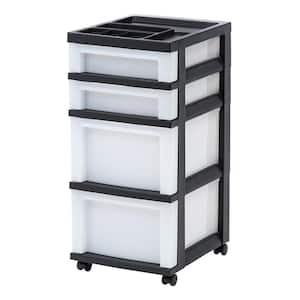 4-Drawer Storage Cart with Organizer Top, Black/Pearl, 41.8 qt.