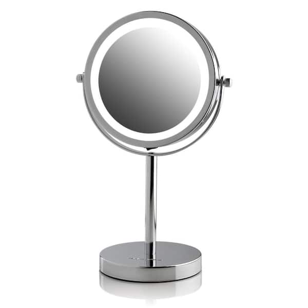 Ovente Led Lighted Tabletop Mirror Cordless Battery Operated Lights Polished Chrome With 1x Or 7x Magnification Mlt60ch1x7x The Home Depot Ovente Led Lighted Tabletop Mirror, Battery Light Up Makeup Mirror