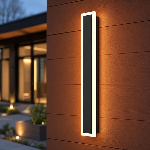 1-Light 24 in. Black Modern Integrated LED Outdoor Wall Light for Garden, Waterproof Porch Lantern Sconce