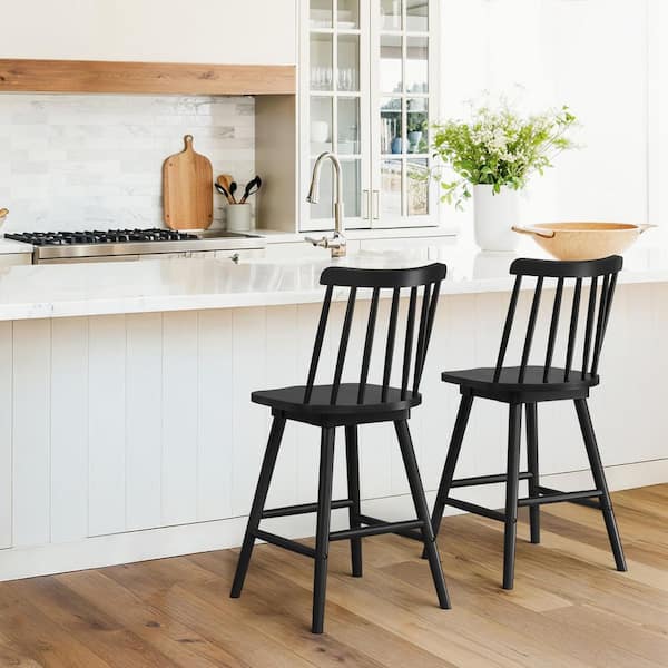 24 in. Black Swivel Counter Height Bar Stools Solid Wood Bar Chair (Set of 2)