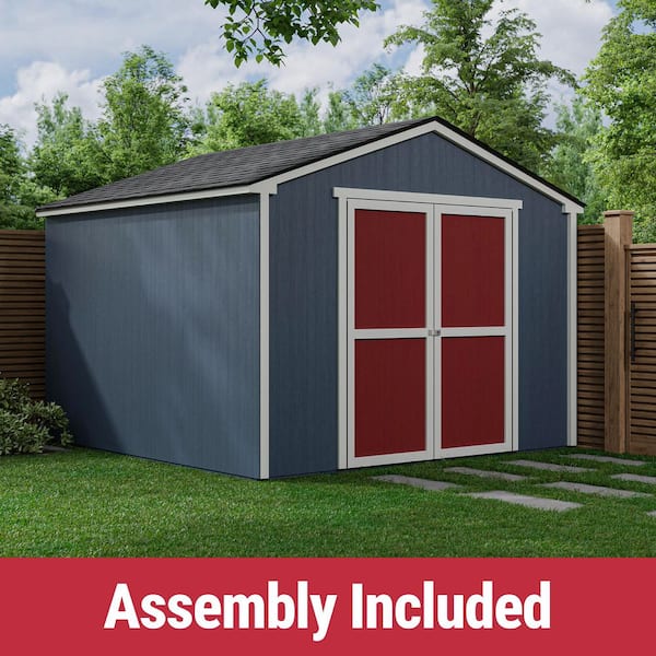 Pro Assembled Princeton 10 ft. x 10 ft. Wood Shed with Floor - Outdoor Storage with Gray Shingles (100 sq. ft.)