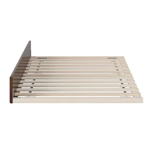 Walnut Brown Mid-Century Modern Solid Wood Frame Twin Trundle Bed