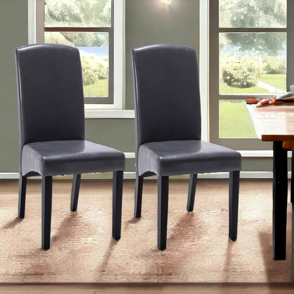 Dark Gray and Black Faux Leather Upholstered Parsons Side Chairs