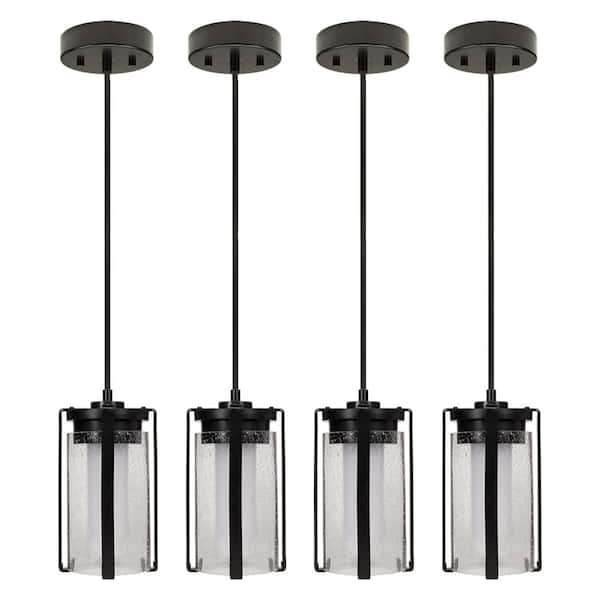 ETi Matte Black Integrated LED Pendant Light with Night Light and Seeded Glass Adjustable CCT Kitchen Remodel (4-Pack)