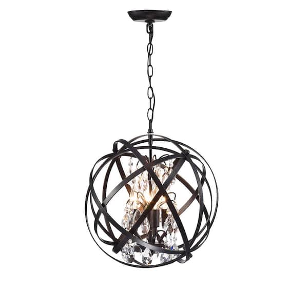 Jojospring Sara 4-Light 16 in. Antique Black Metal Globe Crystal Chandelier