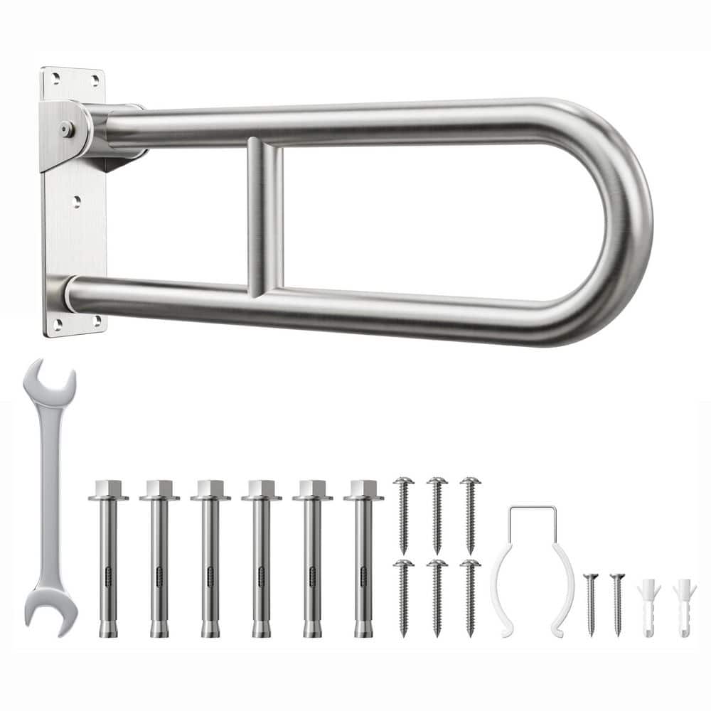 24 in. L x 5.5 in. W x 7.5 in. H Rectangular Bathroom Safety Handrail Wall Mounted Flip Up Support Rail Silver price history on PriceWatchPro