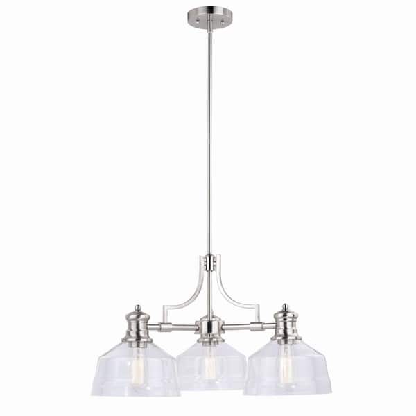 Beloit 3-Light Satin Nickel Farmhouse Chandelier Clear Glass