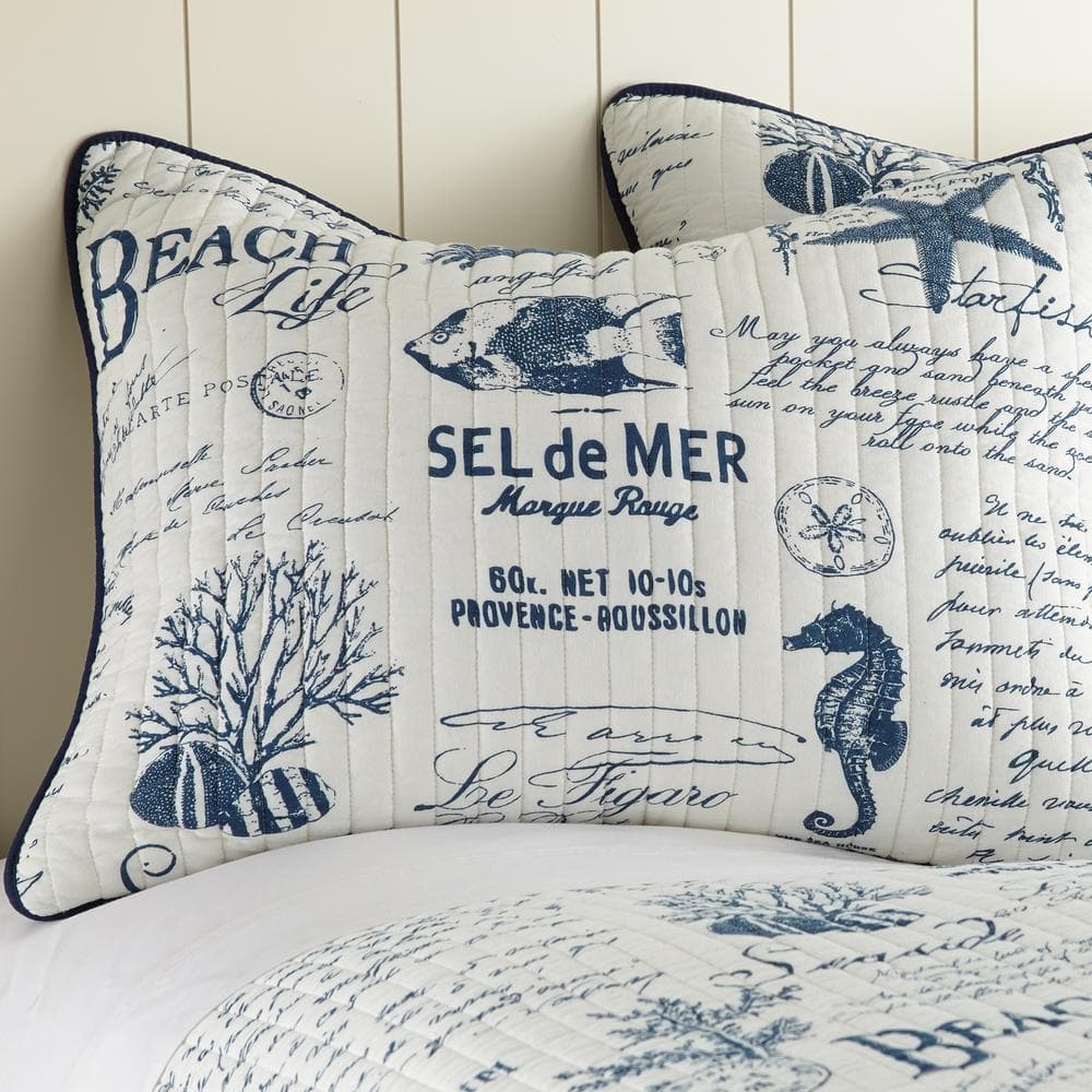 Navy Reversible Cotton Twin Quilt Set with Pillow Sham