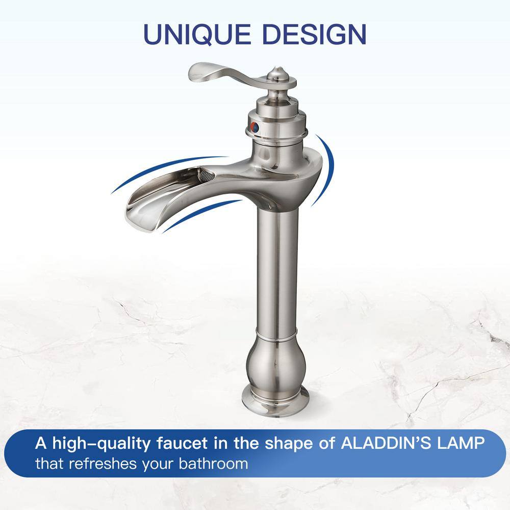 Brushed Nickel Single-Handle Waterfall Vessel Bathroom Faucet