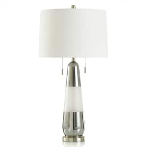 35.5 in. Silver Candlestick Task and Reading Table Lamp for Living Room with White Linen Shade