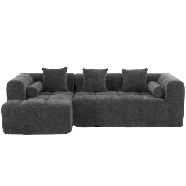 101.2 in. Chenille Sectional Sofa with Side Pockets in Gray