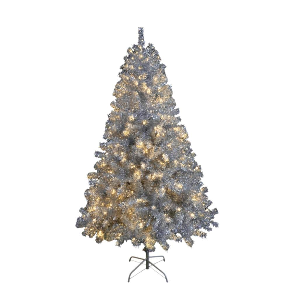 JUJABU Silver 6 ft. Artificial Christmas Tree, Hinged Full Tree
