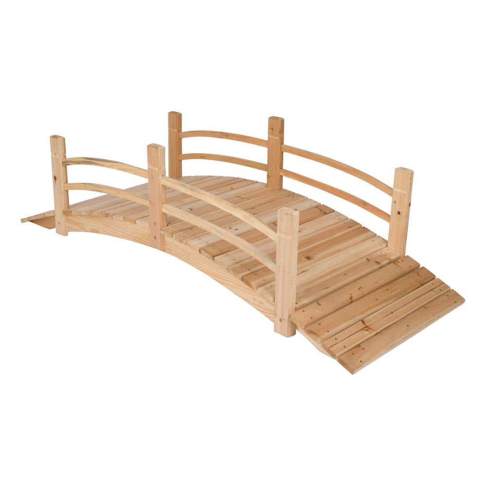 Natural Cedar Wood 6-Foot Garden Bridge with Handle Rails