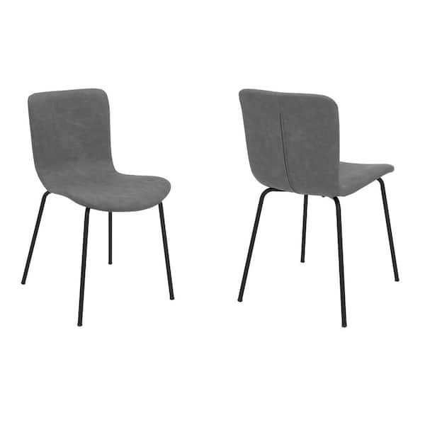 Armen Living Gillian Grey Faux Leather and Black Metal Dining Chairs (Set of 2)