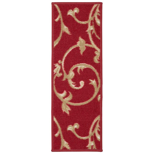 Ottomanson Ottohome Collection Non-Slip Red Rubberback Trellis Design 8.5 in. x 26 in. Indoor Stair Treads Runner Rug, 7 Pack