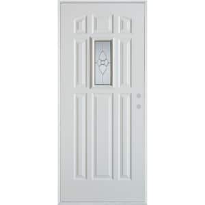 36 in. x 80 in. Traditional Brass Rectangular Lite 9-Panel Prefinished White Left-Hand Inswing Steel Prehung Front Door