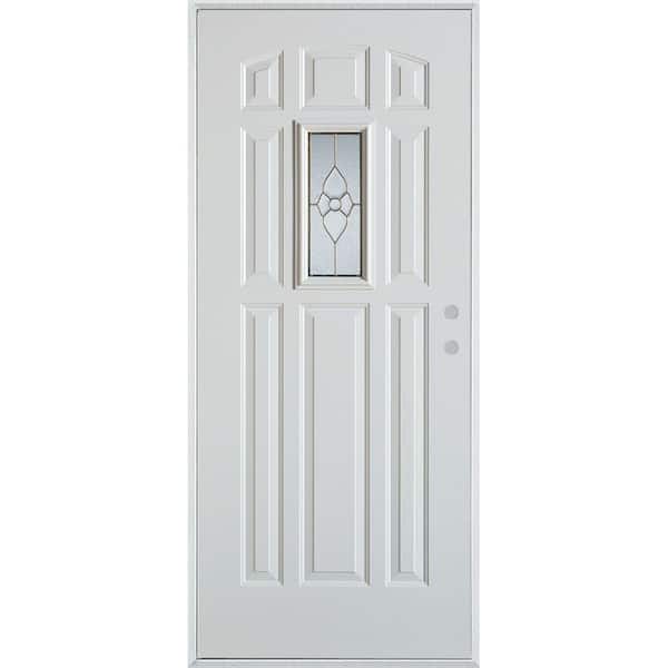 Stanley Doors 36 in. x 80 in. Traditional Brass Rectangular Lite 9-Panel Prefinished White Left-Hand Inswing Steel Prehung Front Door