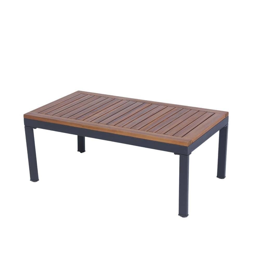 Dark Gray Steel 4-Piece Patio Conversation Set with Wood Accents