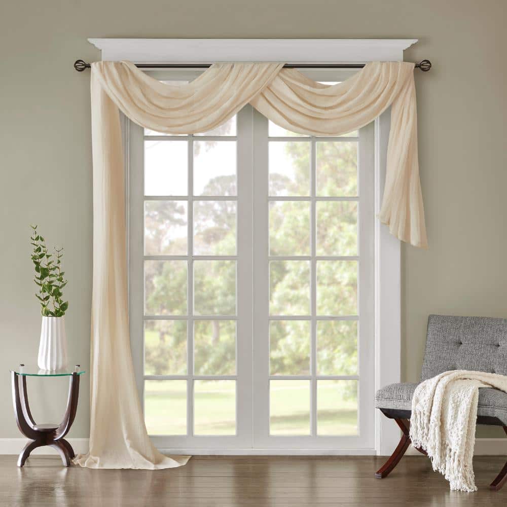 Harper Cream Crushed Sheer Window Scarf, 42" x 144"