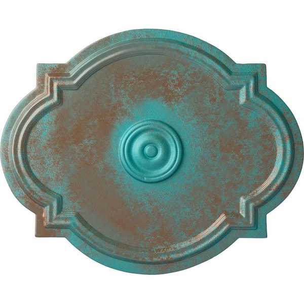 Ekena Millwork 1 in. x 21-1/4 in. x 17-3/8 in. Polyurethane Waltz Ceiling Medallion, Copper Green Patina