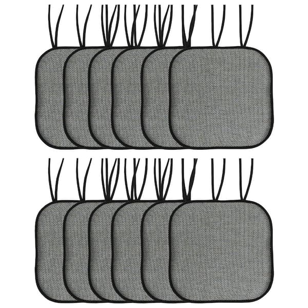 Sweet Home Collection Cameron Square Memory Foam 16 in.x16 in. Non-Slip Back, Chair Cushion with Ties (12-Pack), Black/Sage/Blue