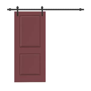 30 in. x 80 in. Maroon Stained Composite MDF 2 Panel Interior Sliding Barn Door with Hardware Kit