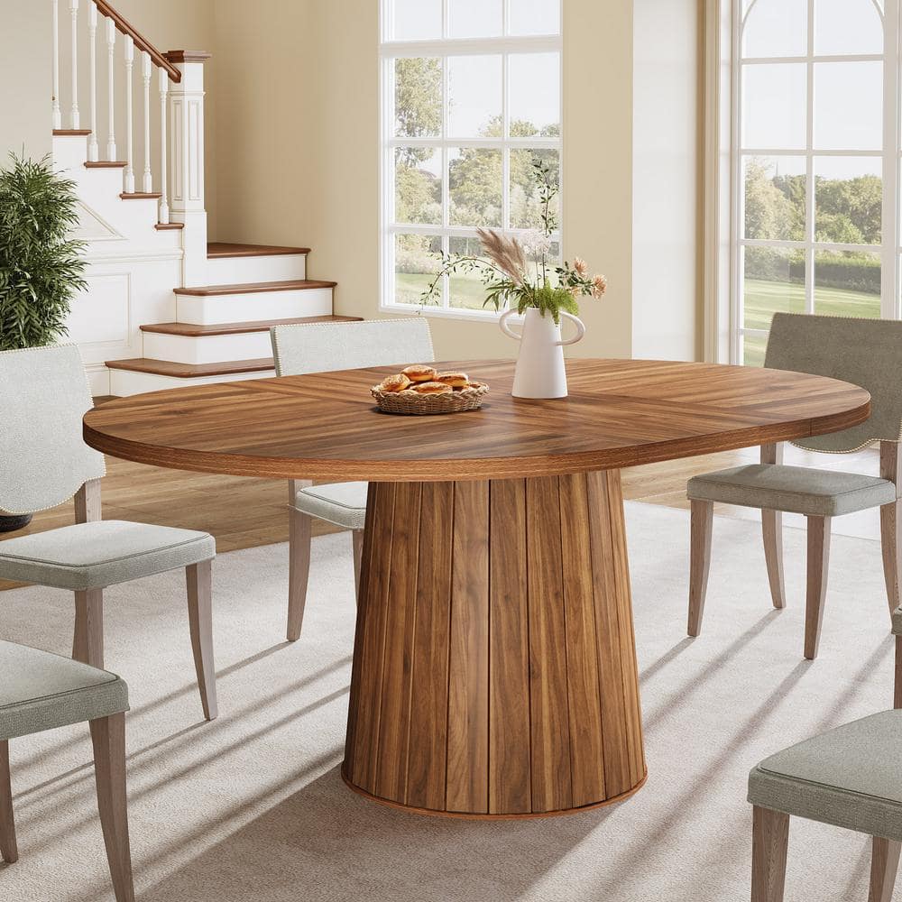 Rustic Brown Reclaimed Wood Oval Dining Table for Six