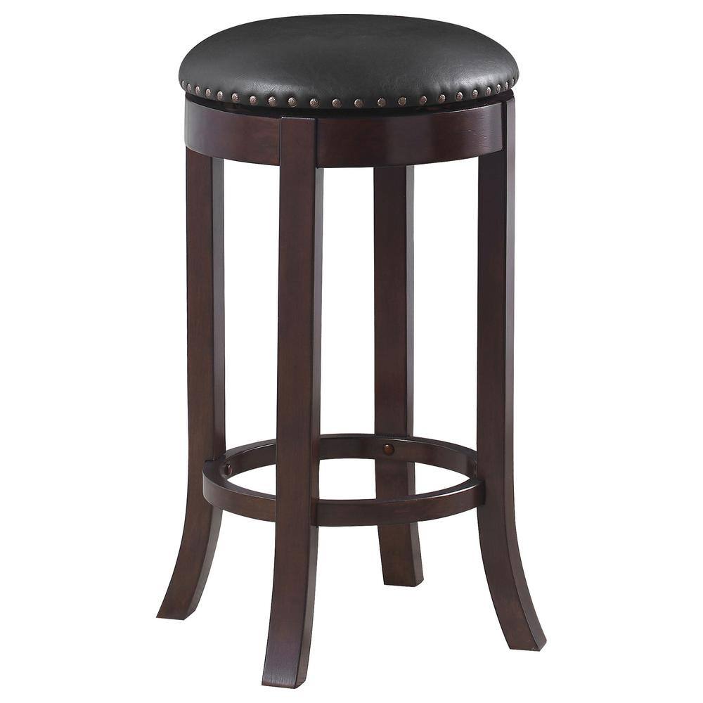 Elegant Swivel Backless 29" Wooden Bar Stool with Nailhead Trim