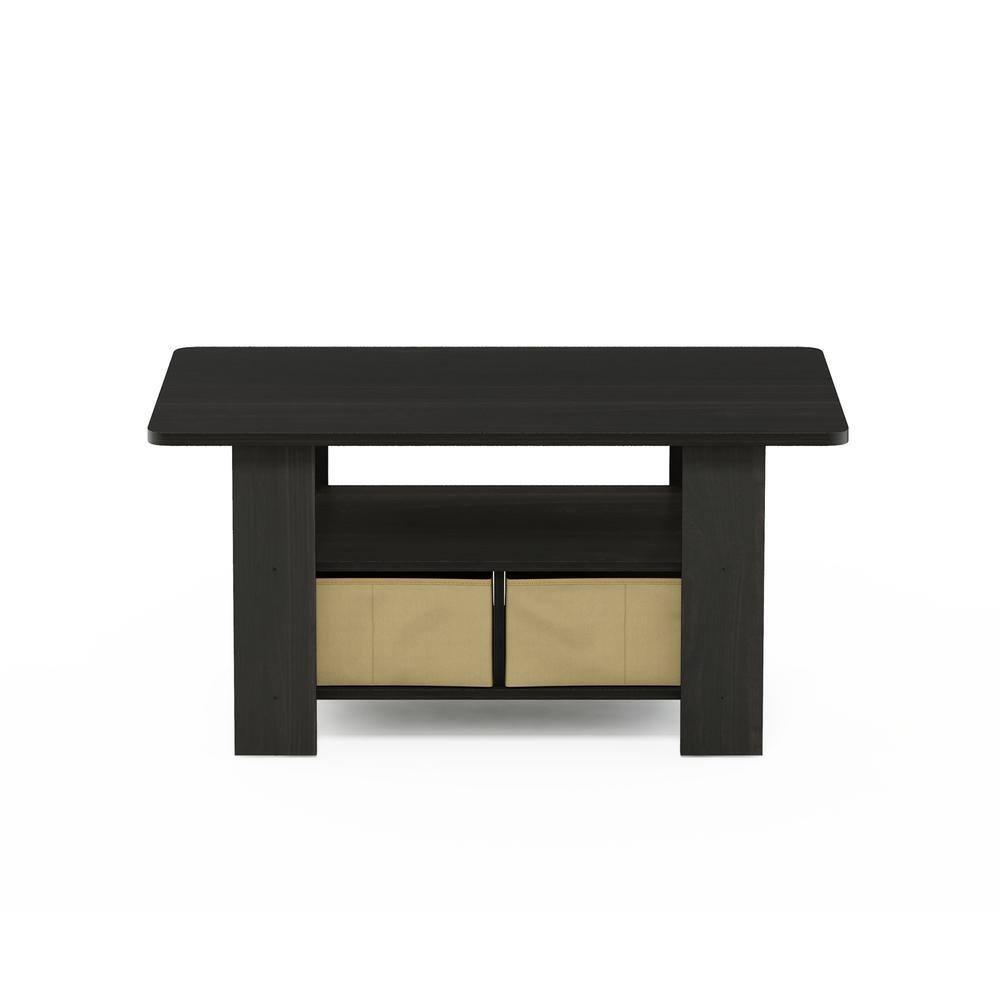 Espresso Brown Rectangular Wood Coffee Table with Storage