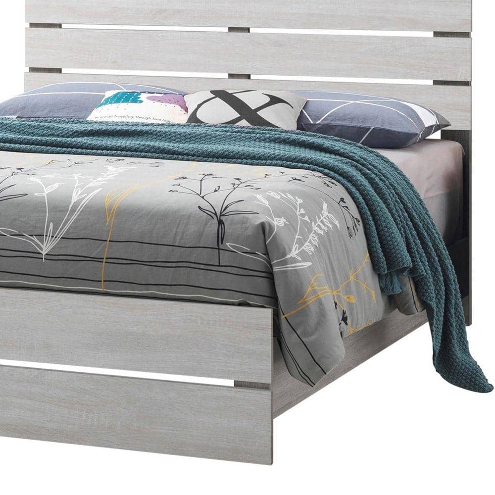 Transitional Queen Bed with Upholstered Headboard and Wood Frame