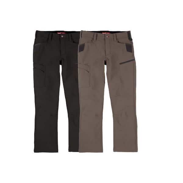 Milwaukee Men's 30 in. x 30 in. Black and Brown FREEFLEX Tech Work Pants with 7 Pockets (2-Pack)