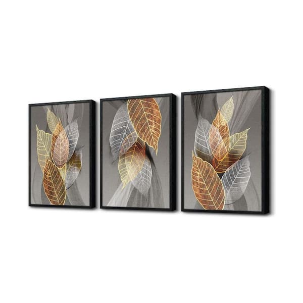 3 Piece Black Wood Framed Abstract Leaves Artwork 24 in. x 16 in ...