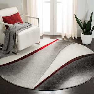 Hollywood Gray/Red 4 ft. x 4 ft. Round Abstract Area Rug