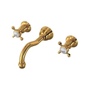 Edwardian Double Handle Wall Mounted Faucet in English Gold