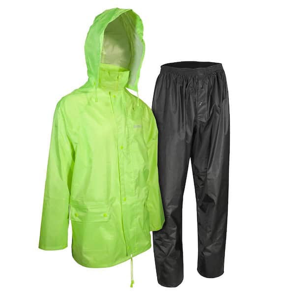 Large PVC High Visibility Green 2-Piece Rain Suit