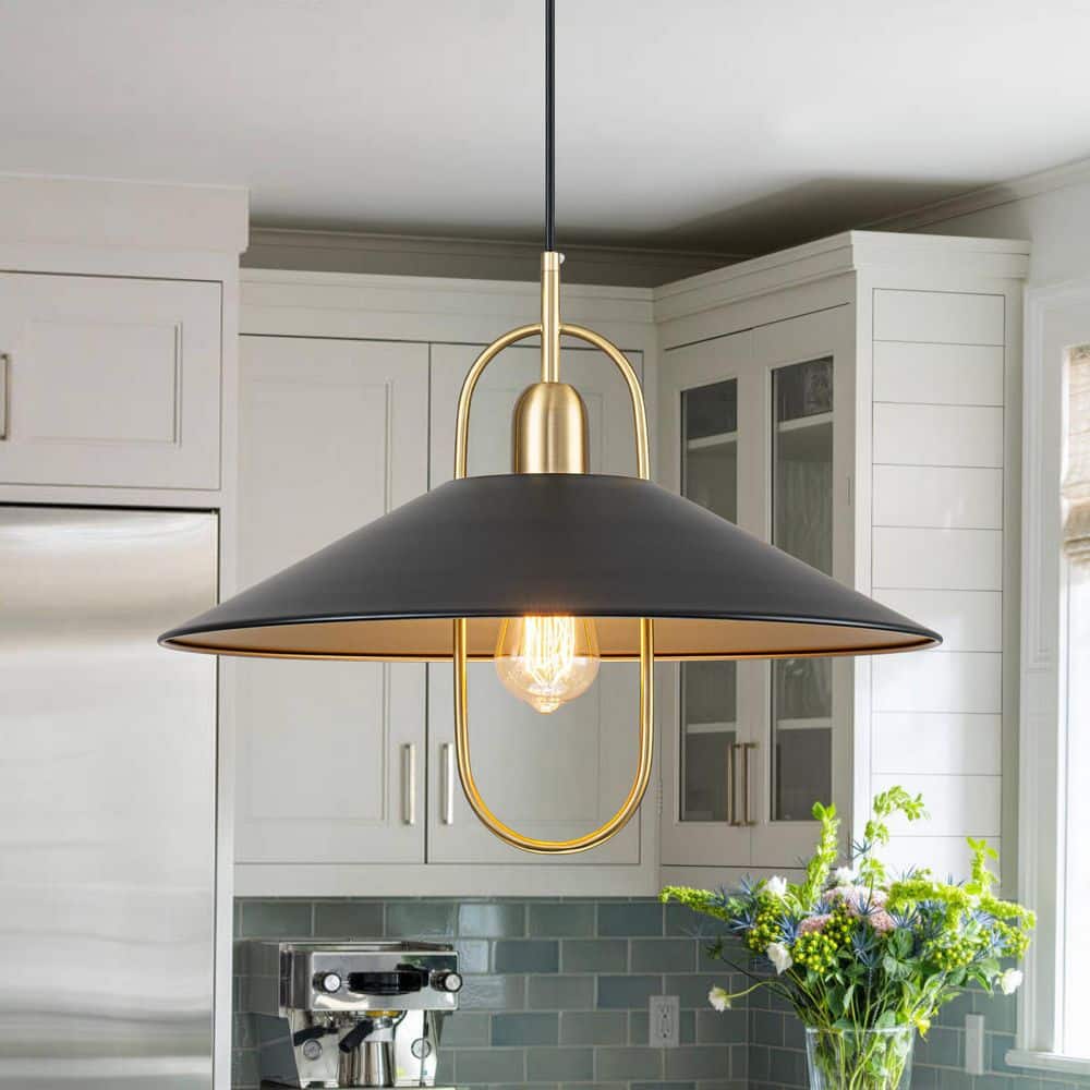 Detroit 18.5 in. 1-Light Black and Gold Metal Cone Hanging Kitchen Island Pendant price history on PriceWatchPro