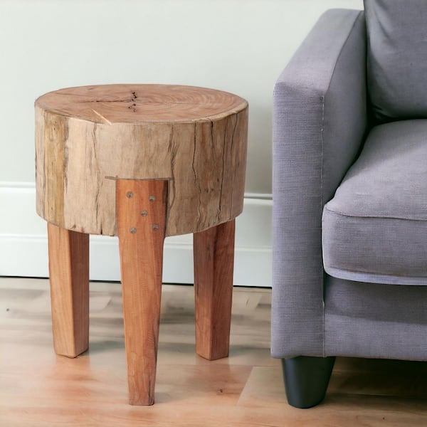 HomeRoots 13 in. Brown Round MDF End Table