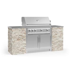 NewAge Products Signature Series 125.16 in. x 25.5 in. x 38.43 in. NG Outdoor Kitchen Stainless Steel Cabinet Set with Grill Kamado