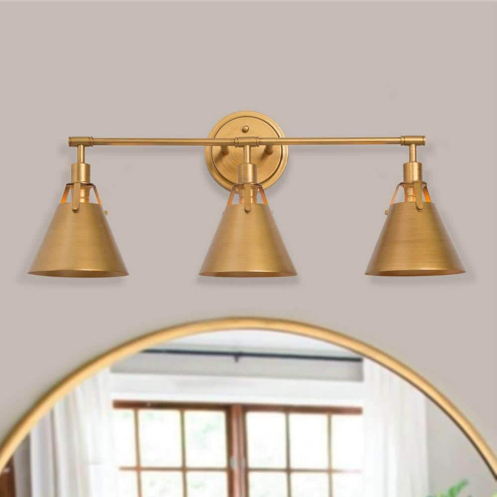 LNC Vintage Gold Bathroom Vanity Light, Mid-Century 3-Light Bell