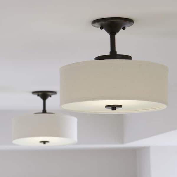 Progress Lighting Inspire Collection 17-Watt Antique Bronze Integrated LED Transitional Bedroom Ceiling Light Drum Semi-Flush Mount