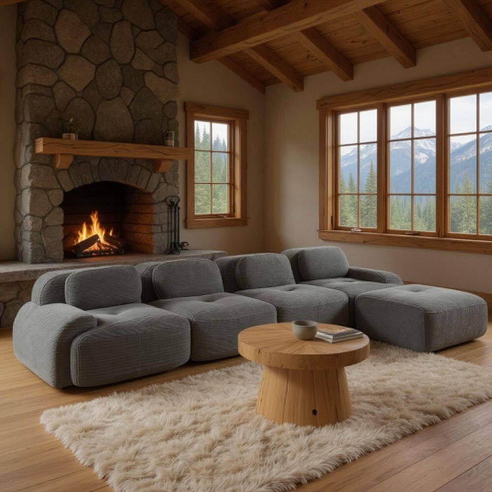 SMZO 152.7 in. Rolled Arm Modular Corduroy Sectional Sofa, Adjustable Backrest, and Non-slip Base in. Graphite Grey price history on PriceWatchPro