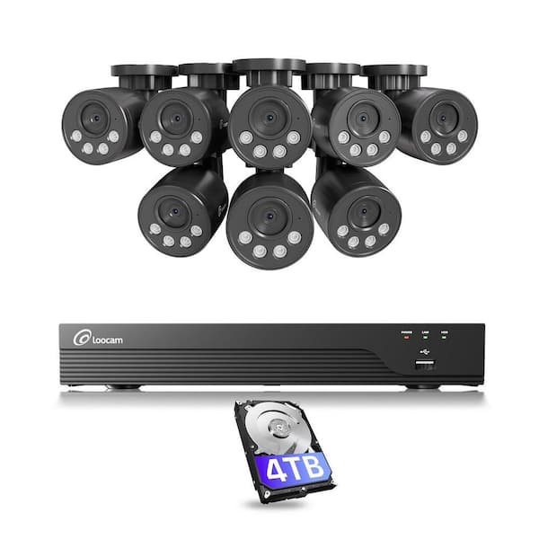 4K Ultra HD 16-Channel 8MP PoE 4TB NVR Security Camera System with 8-Wired PoE IP Cameras, Human Vehicle Detection