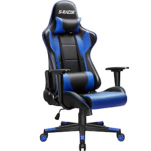 Gaming Chair Racing style Chair Office Chair High Back PU Leather Computer Chair with Headrest (Blue)