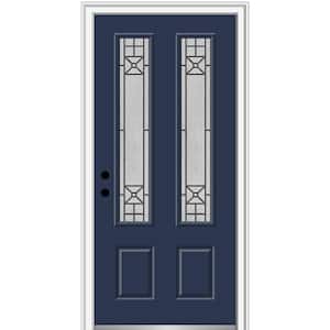 36 in. x 80 in. Courtyard Right-Hand 2-Lite Decorative Painted Fiberglass Smooth Prehung Front Door on 6-9/16 in. Frame