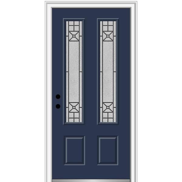 MMI DOOR Courtyard 36 in. x 80 in. Right-Hand 2-Lite Decorative Blue Fiberglass Smooth Prehung Front Door on 6-9/16 in. Frame