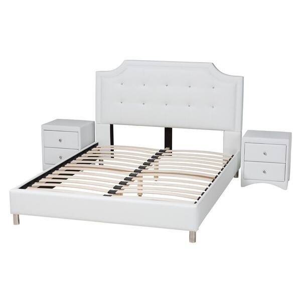 Baxton Studio Carlotta 3 Piece White and Silver Queen Bedroom Set