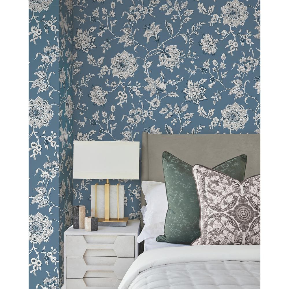 Sutton Blue and White Floral Non-Pasted Wallpaper Roll